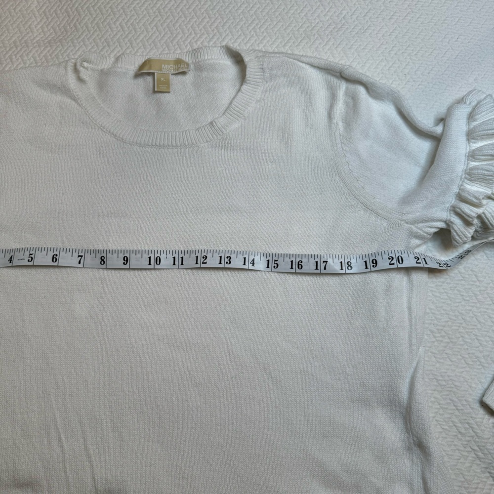 Michael Kors 100% Cotton Long Sleeve Round Neck Ruffle Sleeve Sweater Size Xl - Picture 14 of 14